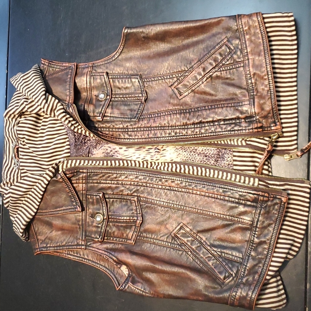 Paparazzi By Biz Women Brown Full Zip Flap Pocket Hooded Vest Jacket Size Medium